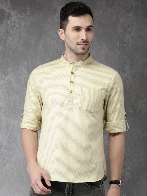 

Anouk Men Beige & Navy Blue Striped Straight Kurta