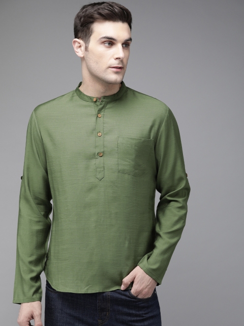 

Anouk Men Olive Green Solid Straight Kurta