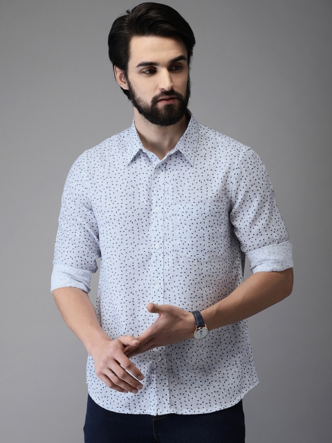 

Anouk Men White & Blue Printed Regular Fit Casual Shirt