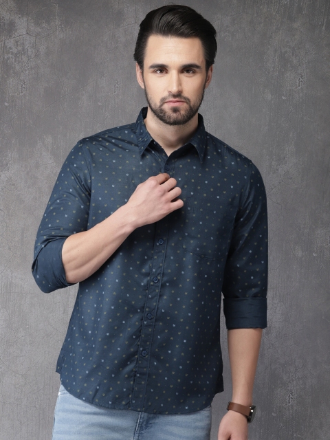 

Anouk Men Navy Regular Fit Printed Casual Shirt, Navy blue