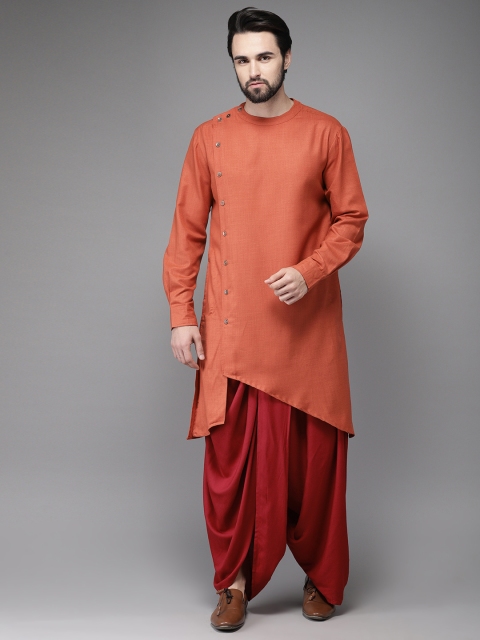 

Anouk Men Orange & Red Solid Kurta with Dhoti Pants