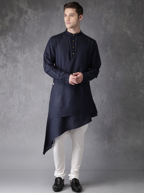 

Anouk Men Navy Blue & White Kurta Set