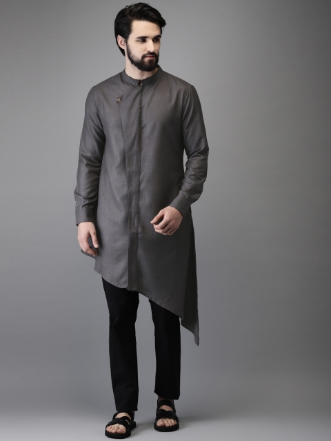 

Anouk Men Grey Solid Asymmetric Straight Kurta