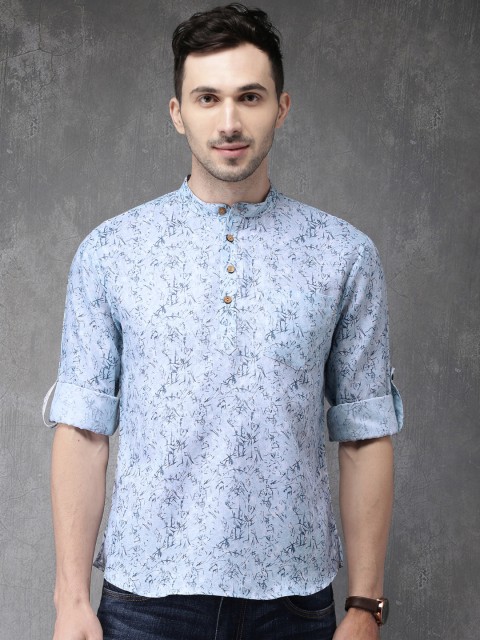 

Anouk Men Blue & White Printed Straight Kurta