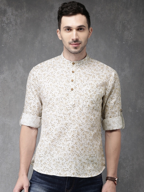 

Anouk Men Off-White & Beige Floral Printed Straight Kurta