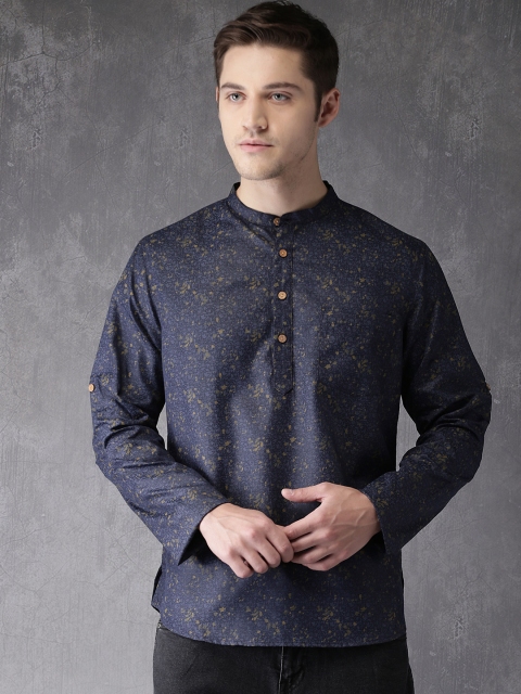 

Anouk Men Navy Blue & Green Printed Straight Kurta