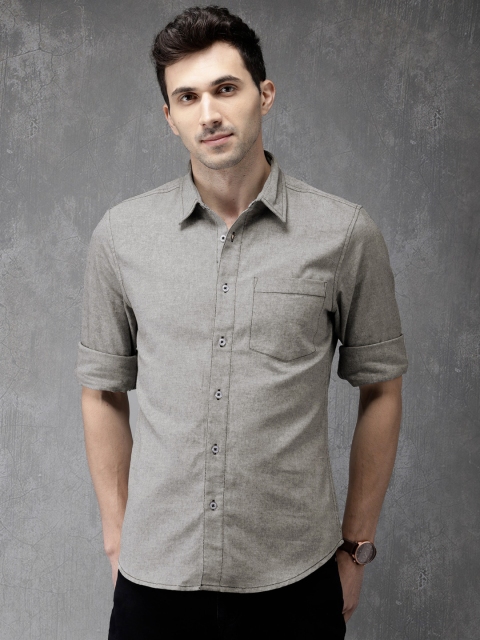 

Anouk Men Grey Regular Fit Self Design Casual Shirt