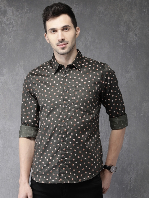 

Anouk Men Olive Green & Rust Orange Regular Fit Printed Casual Shirt