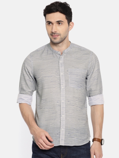 

Anouk Men Grey Regular Fit Striped Casual Shirt
