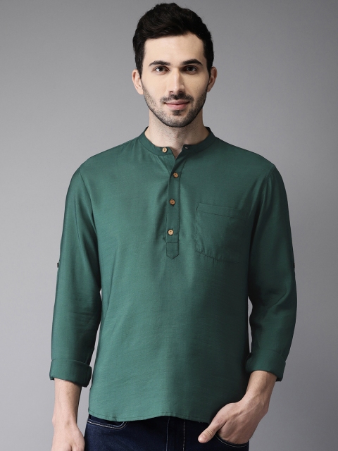 

Anouk Men Green Solid Straight Short Kurta