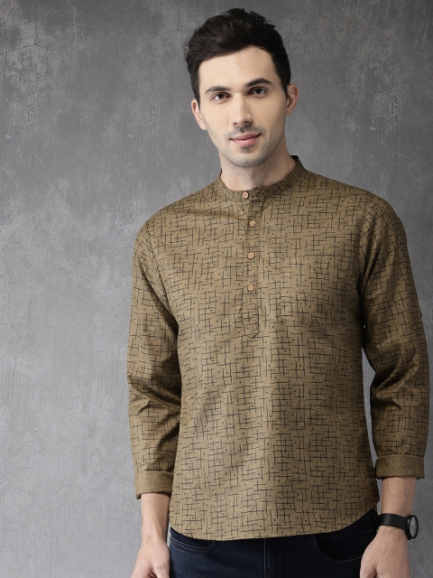 

Anouk Men Olive Green & Black Printed Straight Kurta