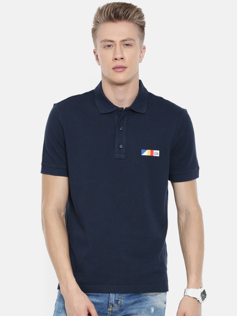 

Calvin Klein Jeans Men Navy Blue Solid Polo Collar T-shirt