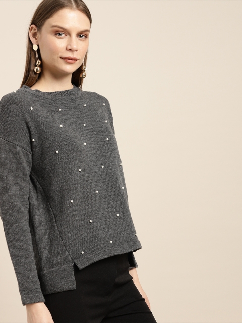 

her by invictus Women Charcoal Grey Solid Sweater