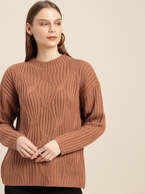 

her by invictus Women Brown Self Design Sweater