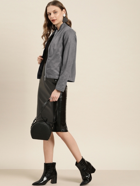 

her by invictus Women Grey Solid Tailored Jacket