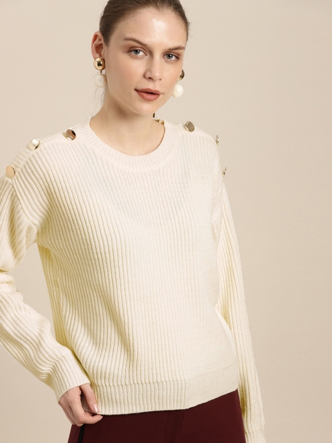 

her by invictus Women Off-White Self Design Sweater