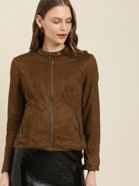 

her by invictus Women Brown Solid Tailored Jacket