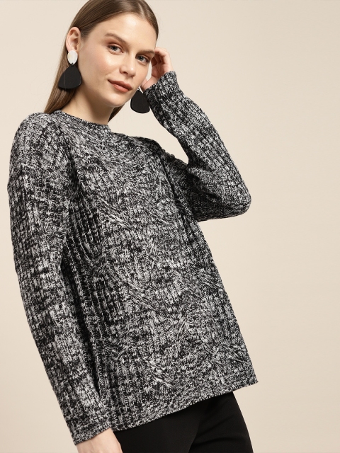 

her by invictus Women Black & White Self Design Sweater