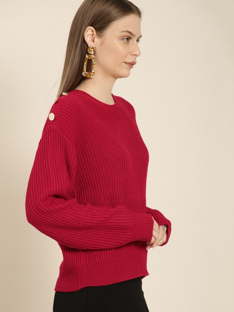 

her by invictus Women Red Self Design Sweater