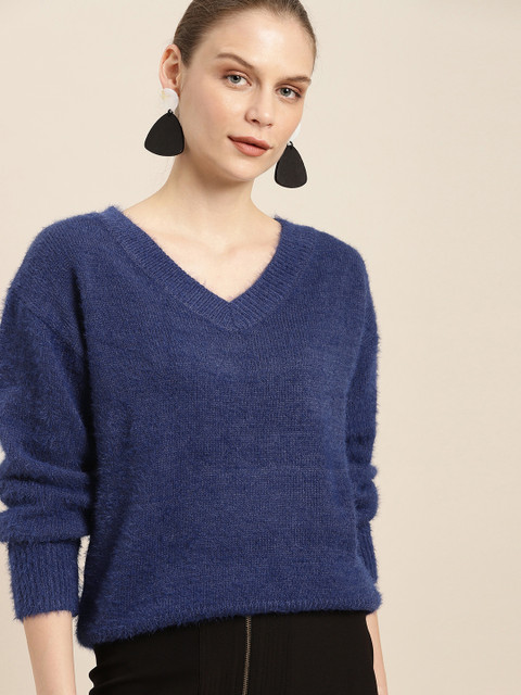 

her by invictus Women Navy Blue Solid Sweater