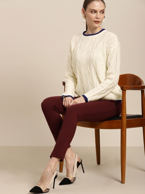 

her by invictus Women Off-White Self Design Sweater