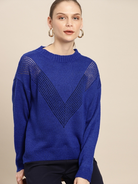 

her by invictus Women Blue Self Design Sweater