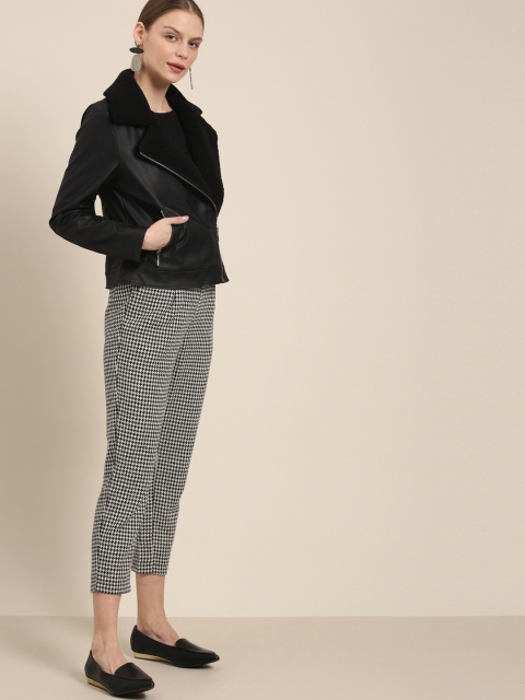 

her by invictus Women Black Solid Biker Jacket