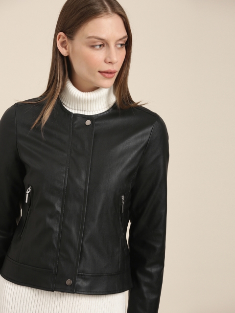 

her by invictus Women Black Solid Biker Jacket
