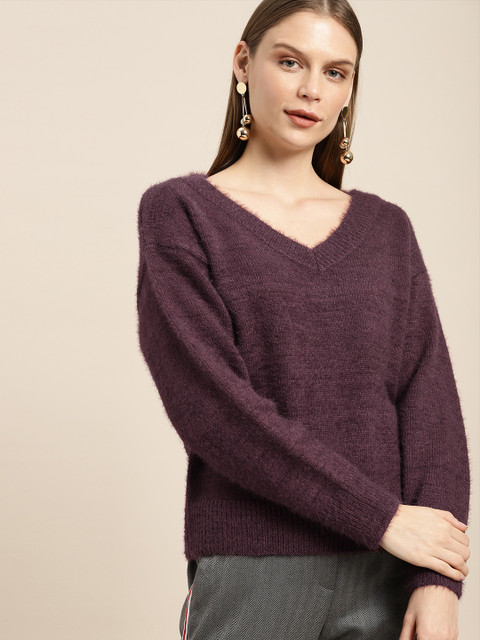 

her by invictus Women Burgundy Solid Sweater