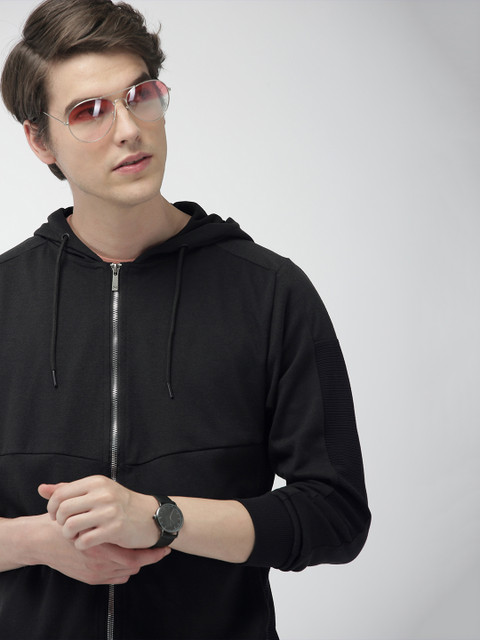 

Mast & Harbour Men Black Solid Hooded Sweatshirt