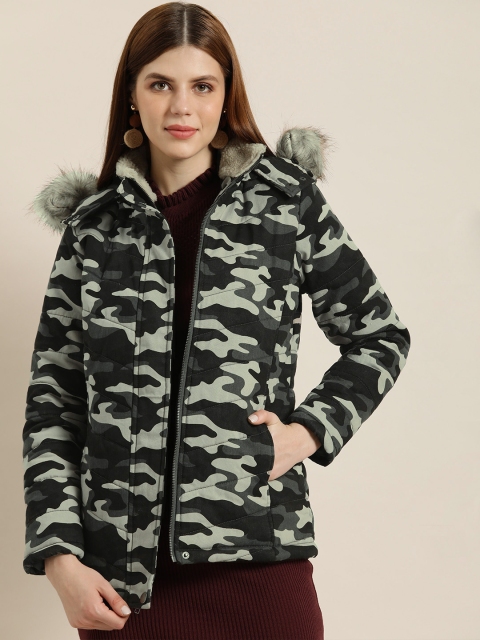 

all about you Women Black Grey Printed Padded Jacket