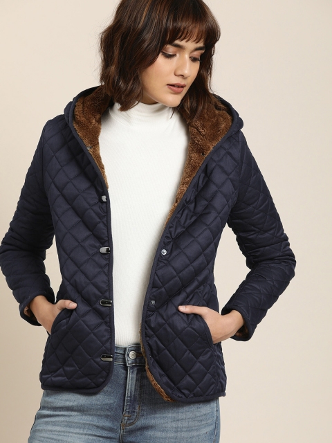 

all about you Women Navy Blue Solid Quilted Jacket