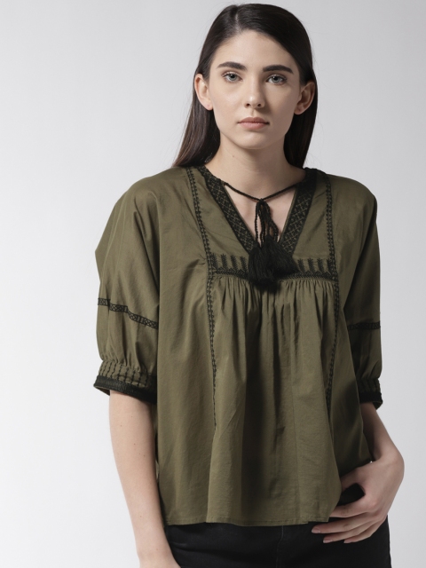 

Marks & Spencer Women Olive Green Solid Boxy Top