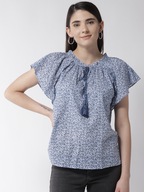 

Marks & Spencer Women White & Blue Printed Top