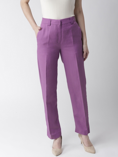 

Marks & Spencer Women Purple Straight Fit Solid Trousers