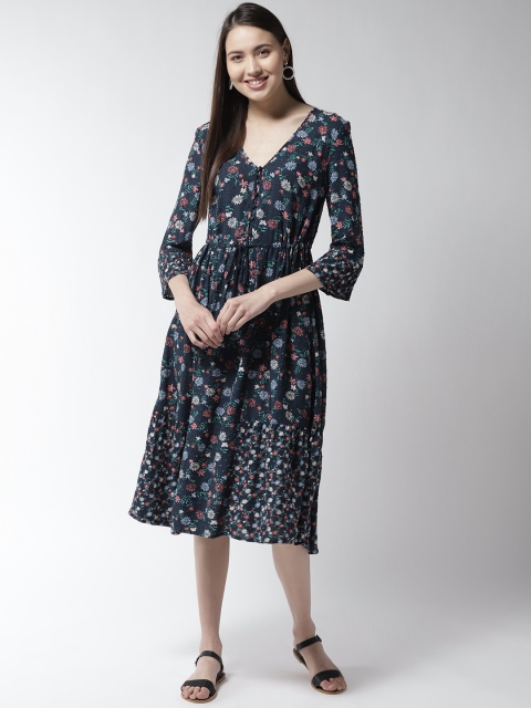 

Marks & Spencer Women Navy Blue & Off-White Printed A-Line Dress