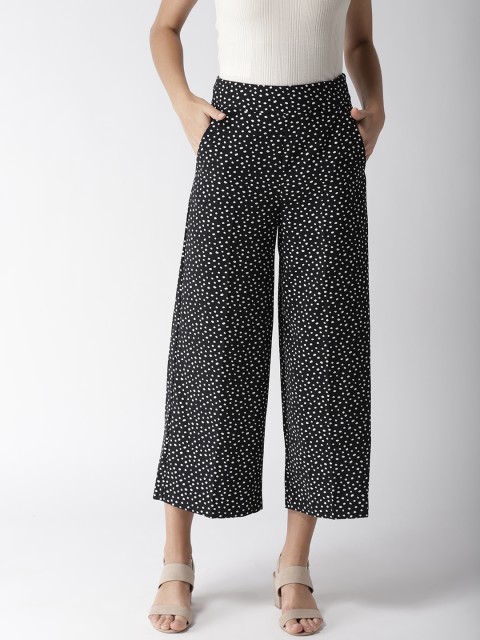 

Marks & Spencer Women Black & White Regular Fit Printed Cropped Parallel Trousers