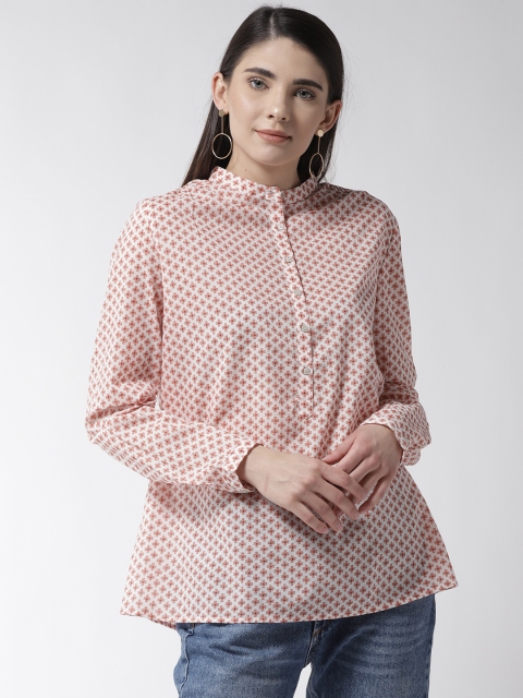 

Marks & Spencer Women White & Orange Printed Shirt Style Top