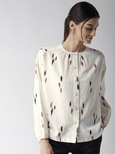 

Marks & Spencer Women Off-White & Brown Printed Boxy Top