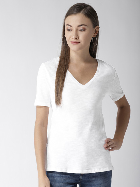 

Marks & Spencer Women White Solid V-Neck T-shirt