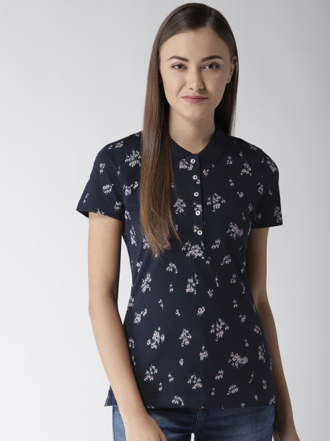 

Marks & Spencer Women Navy Blue & Grey Printed Polo Collar T-shirt