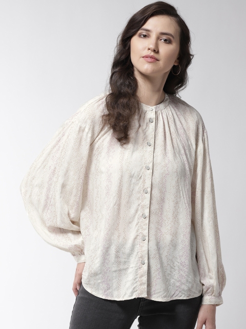 

Marks & Spencer Women Off-White & Purple Regular Fit Printed Casual Shirt