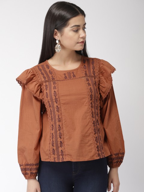 

Marks & Spencer Women Brown Embroidered Regular Top