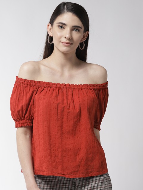 

Marks & Spencer Women Rust Orange Embroidered Bardot Top