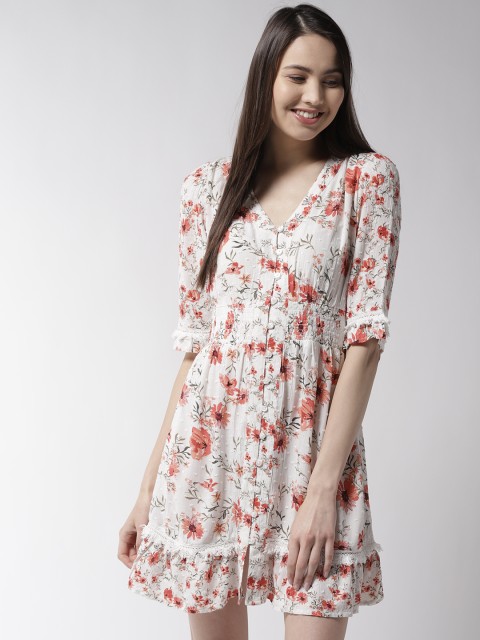 

Marks & Spencer Women White & Red Printed Fit and Flare Dress