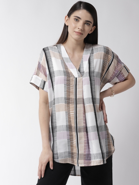 

Marks & Spencer Women White & Beige Checked Top