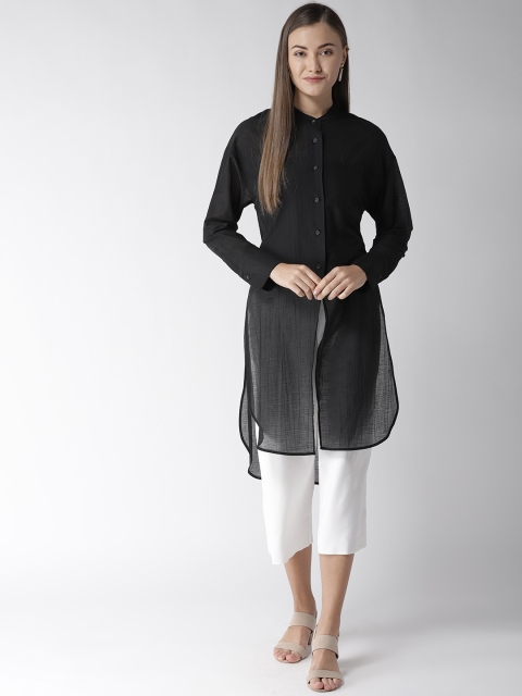 

Marks & Spencer Women Black Solid Semi-Sheer Regular Fit Longline Casual Shirt