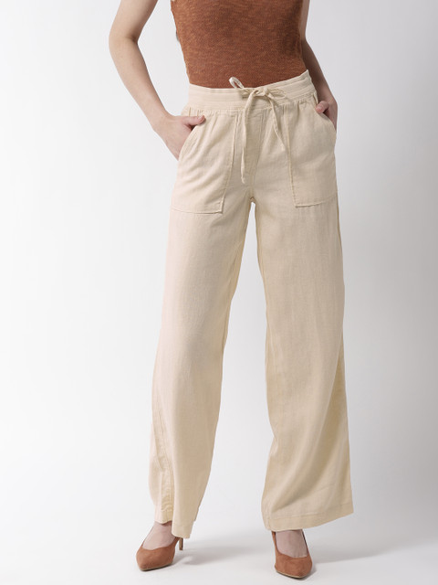 

Marks & Spencer Women Beige Regular Fit Solid Parallel Trousers