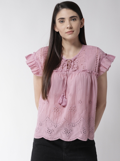 

Marks & Spencer Women Mauve Embroidered A-Line Top