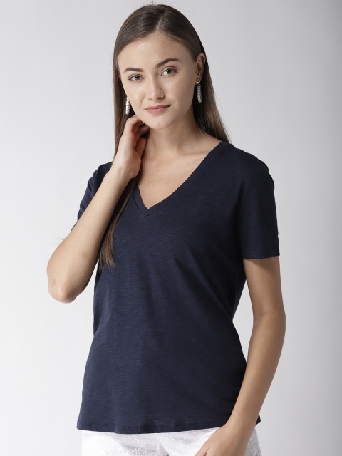 

Marks & Spencer Women Navy Blue Solid V-Neck T-shirt